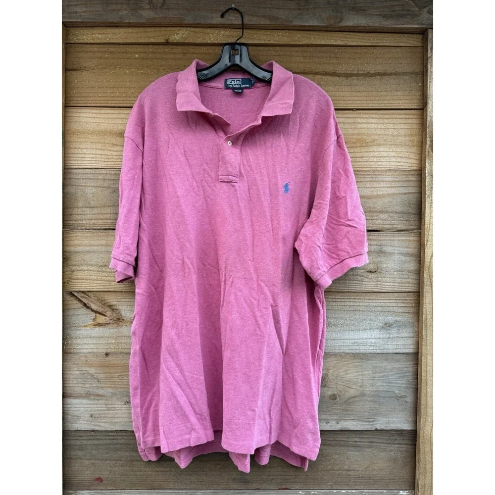 Vintage 90s Pink Polo Ralph Lauren Mens Size XL Tall Blue Pony Logo Vintage‎